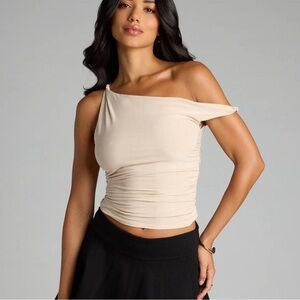 Windsor Cream One-Shoulder Crop Top